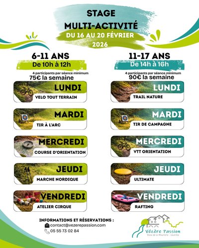 uzerche Stage multi-activités 16au 20 février 25