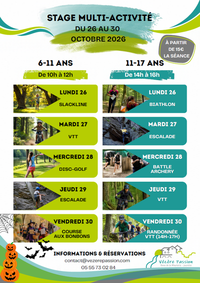 uzerche stage multi activités 26 au 30 oct 26